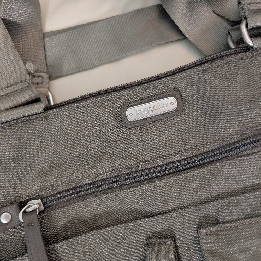 Baggallini Any Day Laptop Tote Bag Taupe/Silver Nylon - Picture 3 of 9